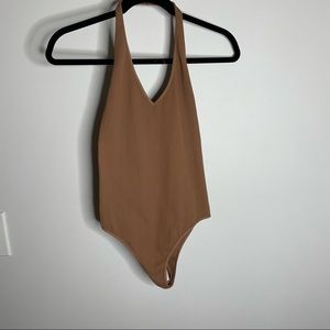 Nikibiki Tan Halter Ribbed Bodysuit New